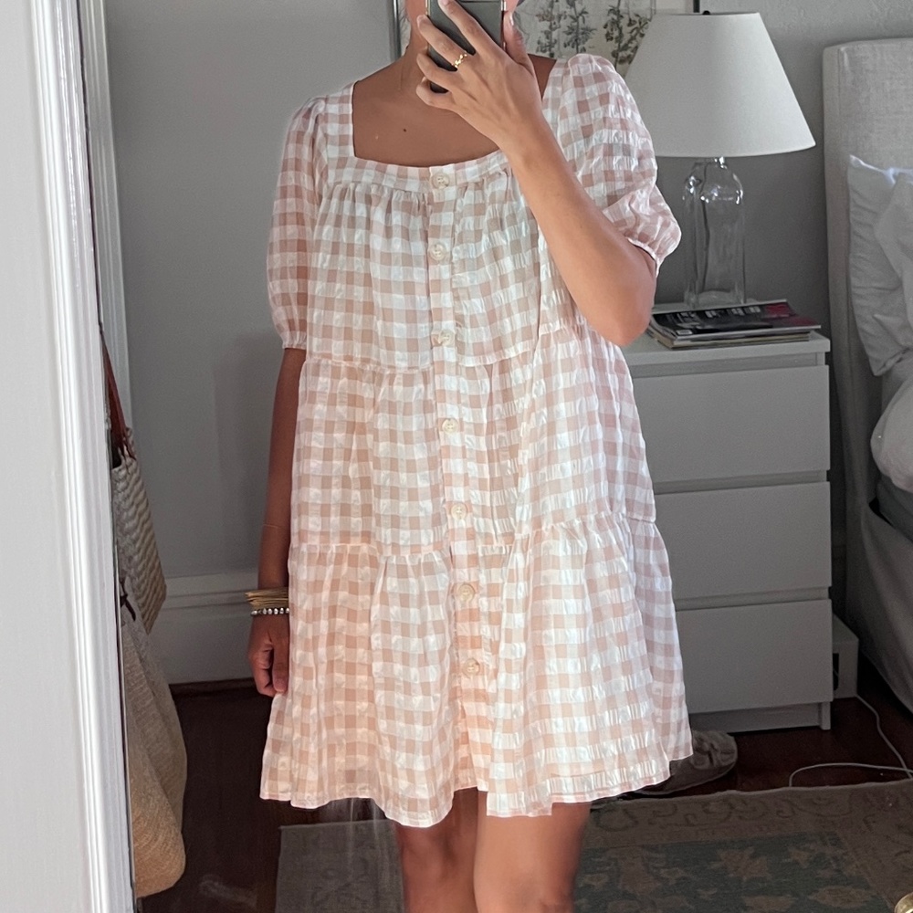 NWT En Saison Pink Gingham Dress, sz M